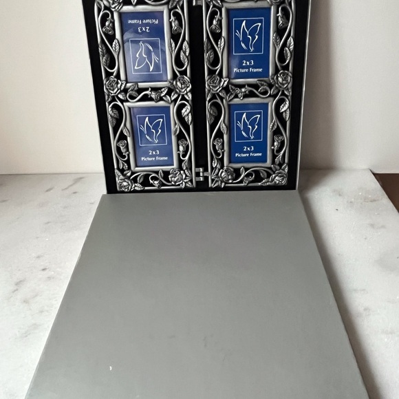 Pewter Rose Motif 4 Picture Frame Vintage Tin Type Photos Best Family Frame - Picture 5 of 9